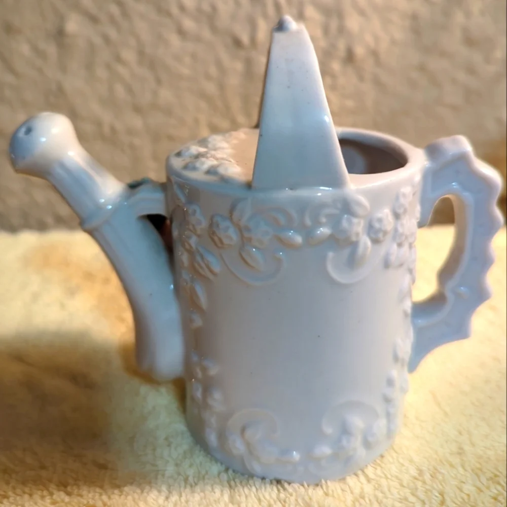 Vintage 1950's 3D Vase Pink Roses Ribbed Watering Can Japan Gold Trim